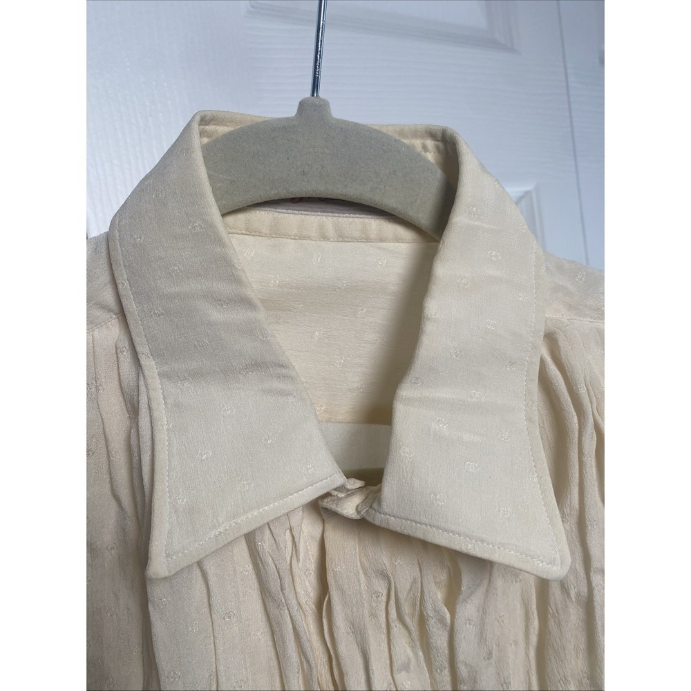 G Gucci Vintage Pleated Bib Silk Blouse Womens Size 39 Cream Jacquard Logo Italy - Picture 7 of 11